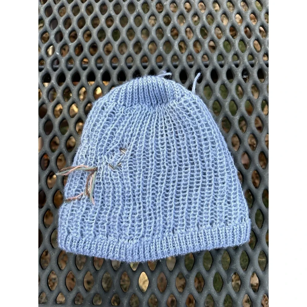 Hand knit Beanie with Knit‎ Lining & Faux Fur Flowers OS Kidcore